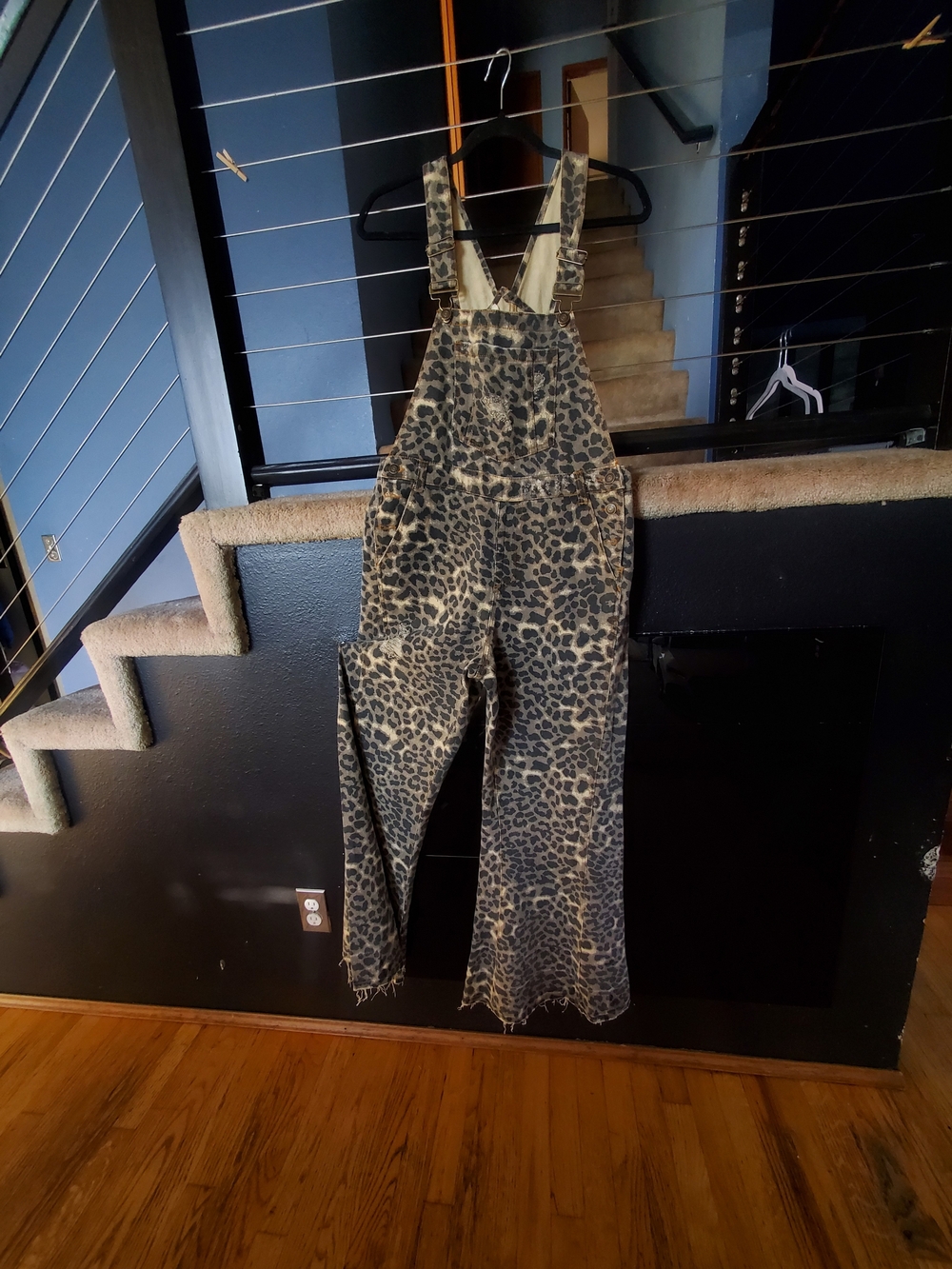 Leopard Print Bib Overalls Jumpsuit - Brown/Black